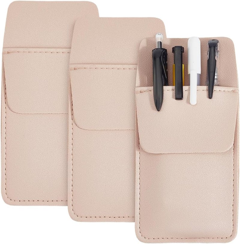 CALFOVERA 3PCS Genuine Leather Pocket Protector for Women Men Pen Pouch Holder Multipurpose Pencil Pocket Protector Cowhide Heavy Duty Tool Organizer for Nurse Teacher Shirts Hospital Office (Pink) - Image 1